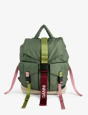 Ganni Womens Kalamata Tech Recycled-polyester Backpack 