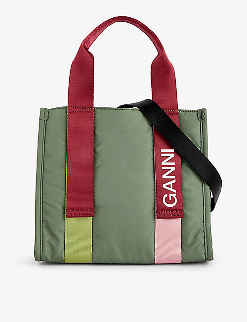 GANNI: Colour-block small recycled-polyester tote bag