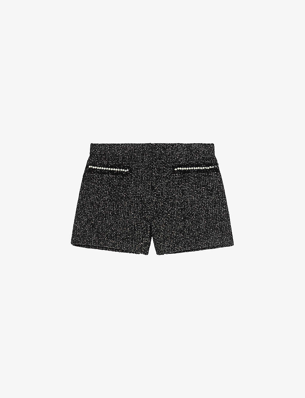 Maje Glittery Tweed Shorts In Monochrome
