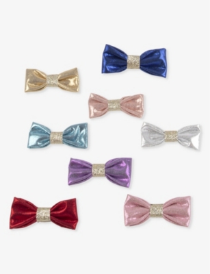 Shop Meri Meri Glitter-embellished Bow Fabric Hair Clips Pack Of Eight In Multi