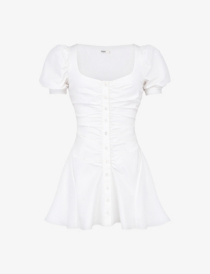 House Of Cb Womens White Hameda Puffed-sleeve Stretch-woven Mini Dress