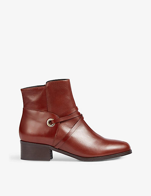 LK BENNETT: Alba lace-embellished leather heeled ankle boots