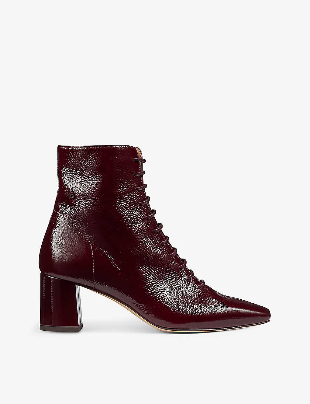 Lk Bennett Womens Red-garnet Arabella Square-toe Patent-leather Heeled Ankle Boots