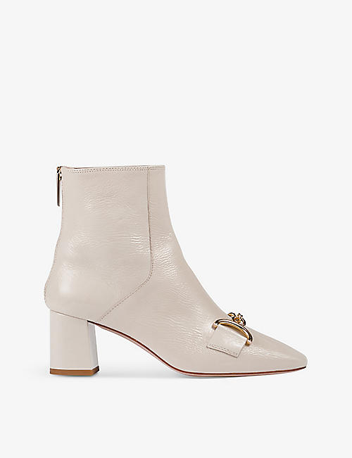 LK BENNETT: Nadina buckle-embellished patent-leather heeled ankle boots