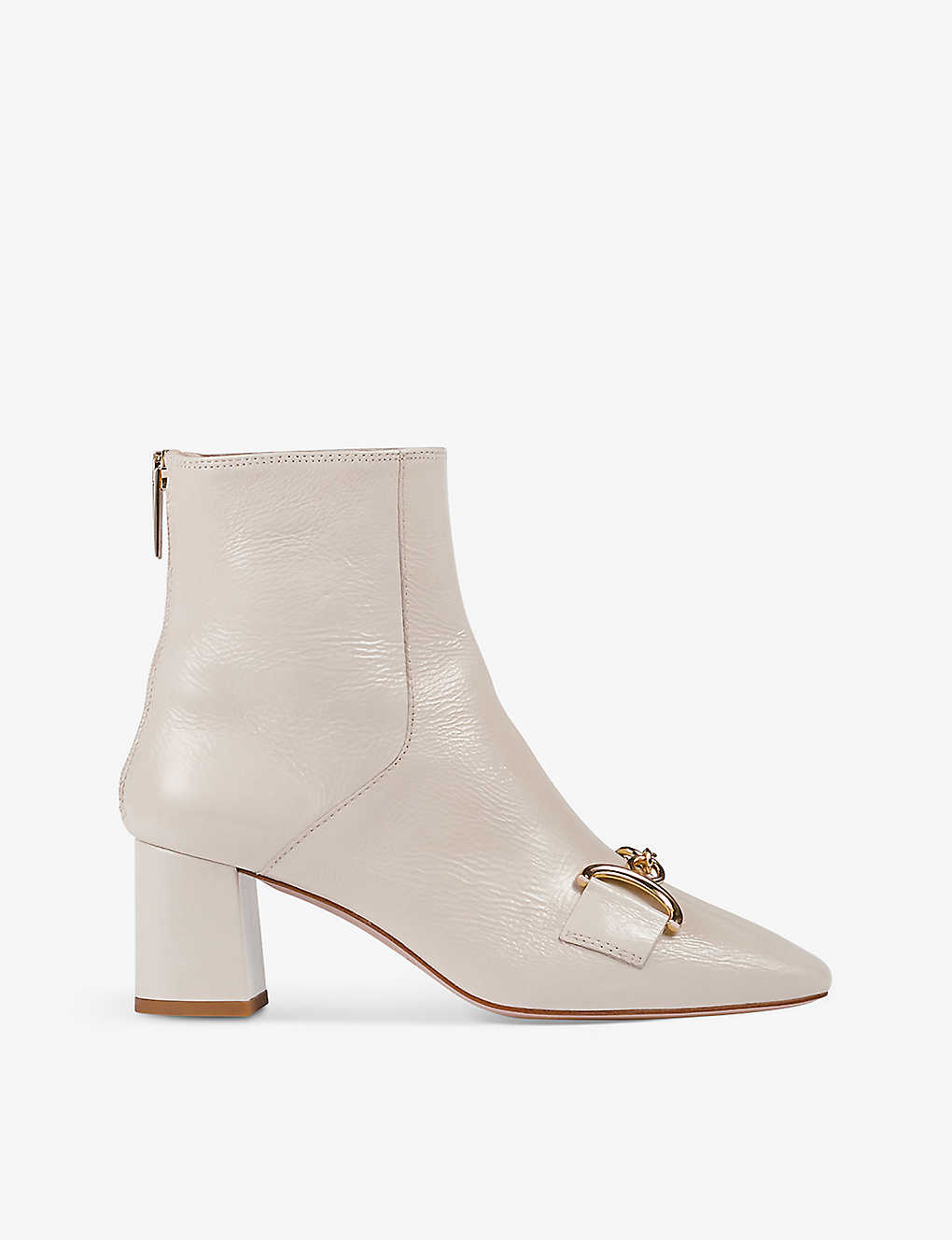 Lk Bennett Womens Cre-ecru Nadina Buckle-embellished Patent-leather Heeled Ankle Boots In Pale Blue