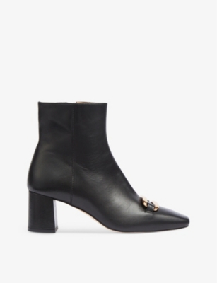 Lk Bennett Womens Bla-black Novella Bar-embellished Leather Heeled Ankle Boots