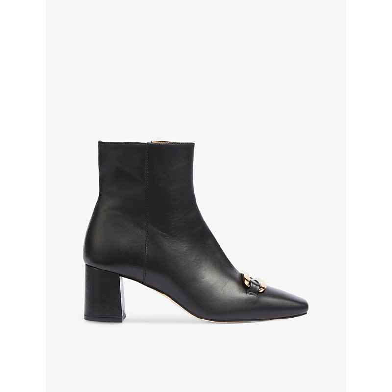 Lk Bennett Womens Bla-black Novella Bar-embellished Leather Heeled Ankle Boots
