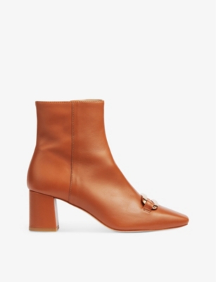 LK BENNETT: Novella bar-embellished leather heeled ankle boots