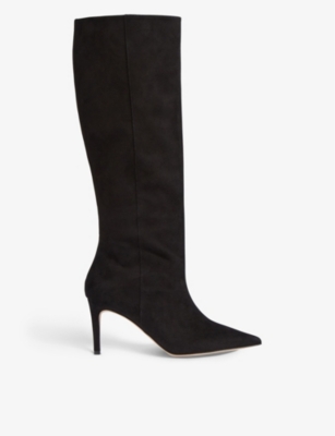 Lk Bennett Womens Bla-black Astrid Pointed-toe Suede Heeled Knee-high Boots