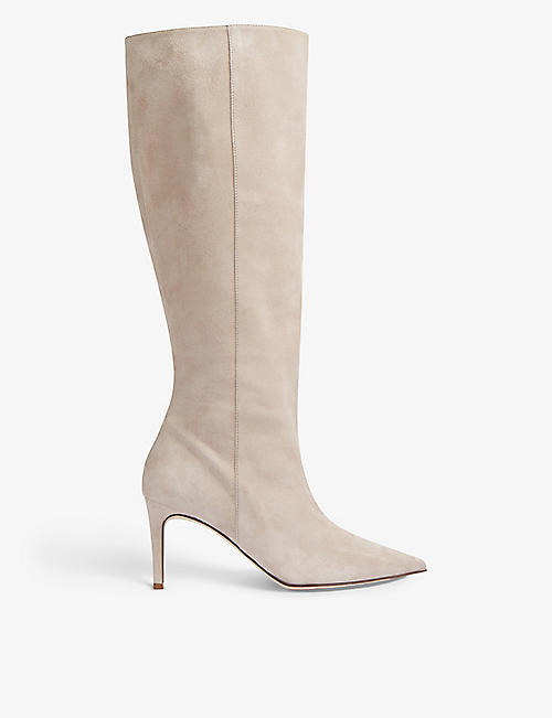 LK BENNETT: Astrid pointed-toe suede heeled knee-high boots