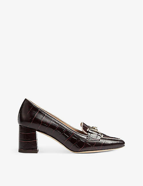 LK BENNETT: Samantha snaffle-embellished leather heeled loafers
