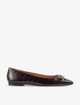 LK BENNETT: Cayden croc-embossed square-toe leather flats