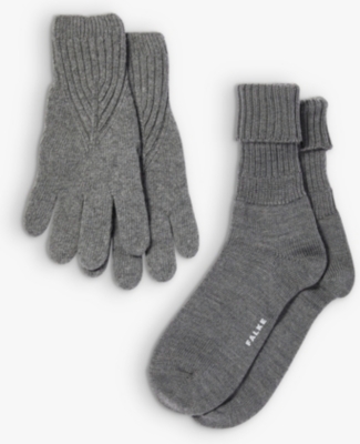 Falke Womens 3070 Dark Grey Wool-blend Socks And Gloves Two-piece Set