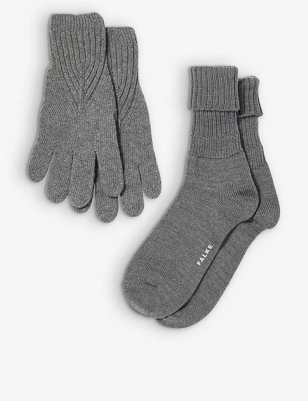 Falke Womens 3070 Dark Grey Christmas Socks And Gloves Wool-blend Two-piece Set