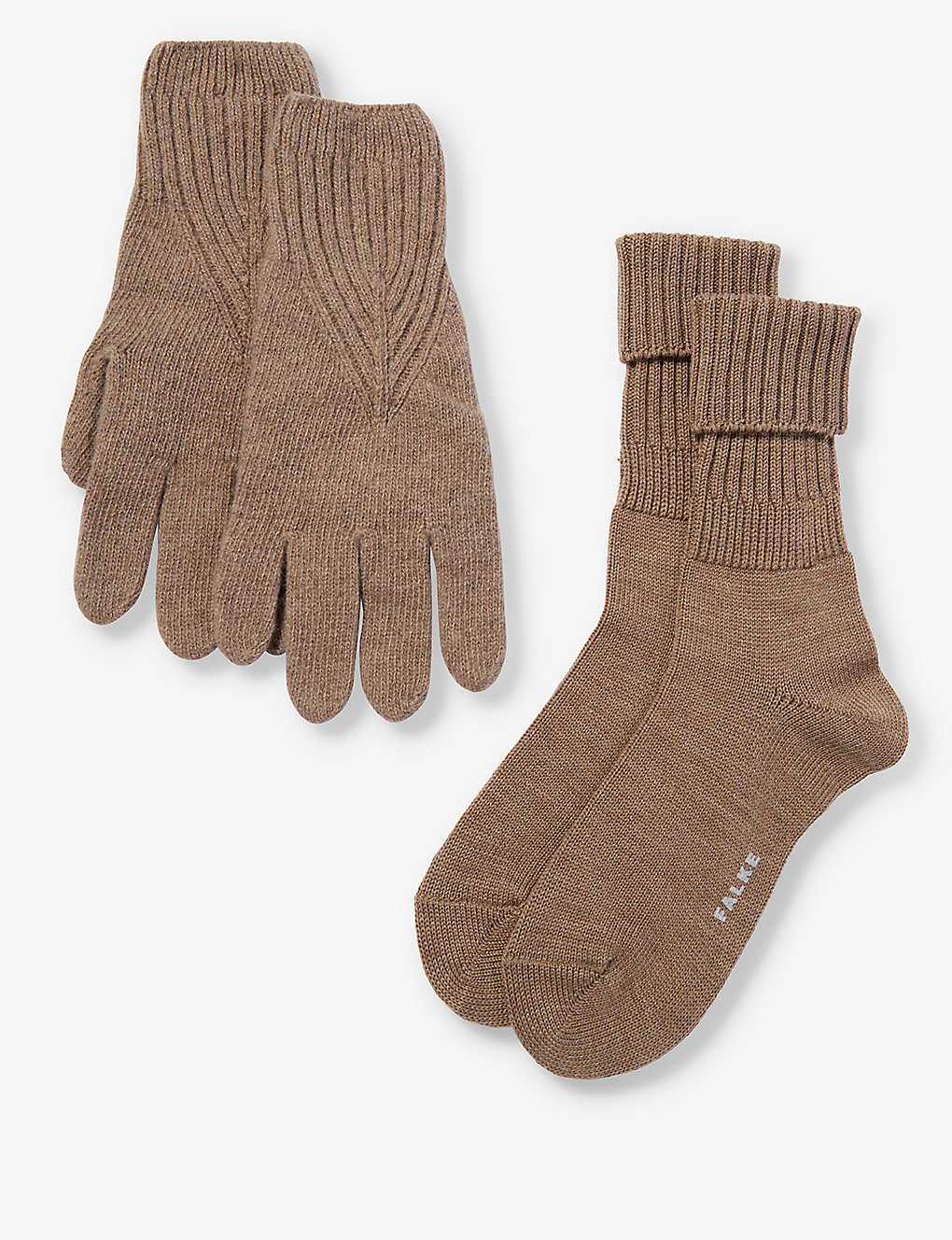 Falke Womens 5410 Nutmeg Mel Christmas Socks And Gloves Wool-blend Two-piece Set In Brown