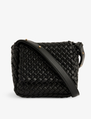 Shop Bottega Veneta Womens Black-gold Cobble Small Intrecciato Leather Shoulder Bag