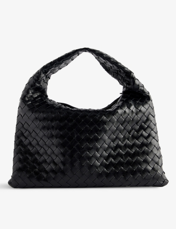Intrecciato-weave medium leather hobo bag