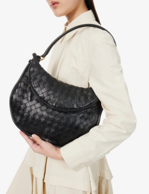 Shop Bottega Veneta Womens Black-m Brass Intrecciato-weave Small Leather Shoulder Bag