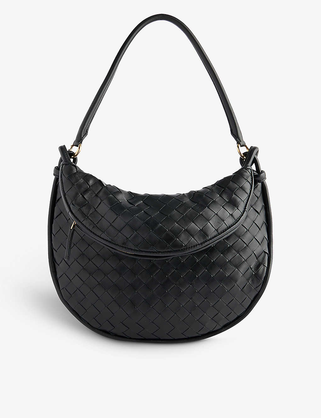 Bottega Veneta Womens Black-m Brass Intrecciato-weave Small Leather Shoulder Bag
