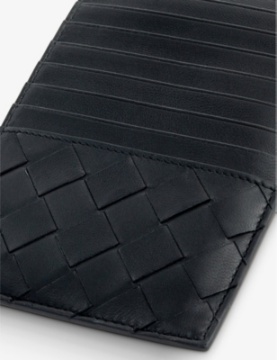 Shop Bottega Veneta Black-gold Intrecciato Leather Card Holder