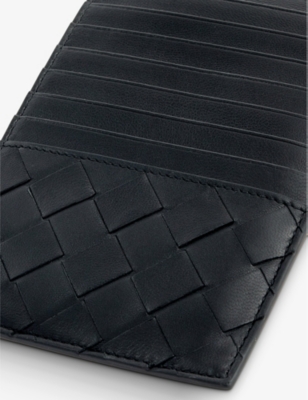 Bottega Veneta Intrecciato Leather Card Holder In Black-gold