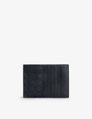 Bottega Veneta Intrecciato Leather Card Holder In Black-gold