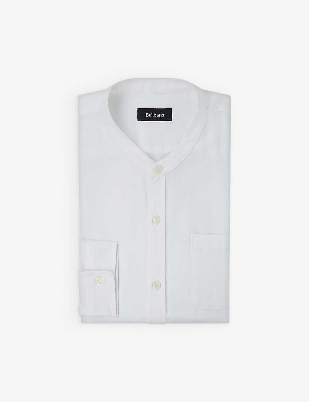 Balibaris Mens White Willis Patch-pocket Slim-fit Linen And Cotton Shirt