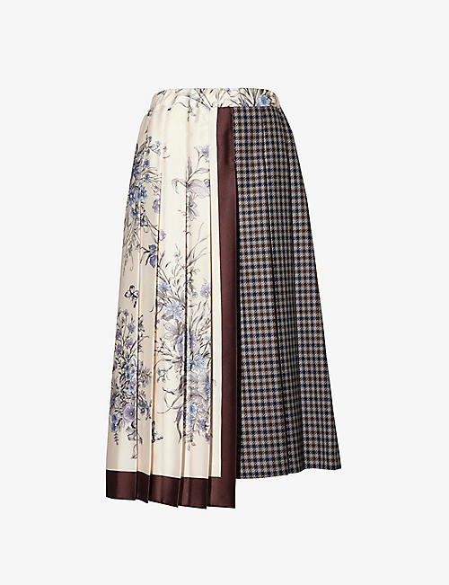 WEEKEND MAX MARA: Walk floral-print checked relaxed-fit woven midi skirt