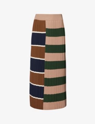 WEEKEND MAX MARA WEEKEND MAX MARA WOMEN'S BEIGE GABRIEL STRIPE-PATTERN KNITTED MIDI SKIRT