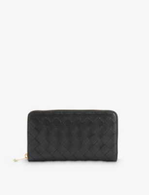 Bottega Veneta Womens Black-gold Intrecciato Zipped Leather Wallet