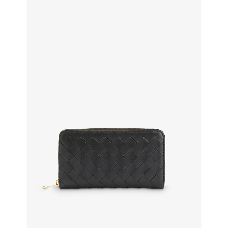 Bottega Veneta Womens Black-gold Intrecciato Zipped Leather Wallet