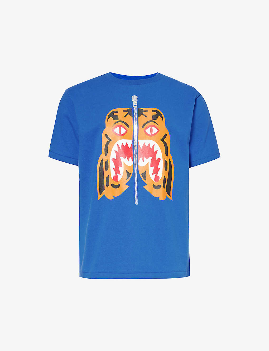 A Bathing Ape Mens Blue Tiger Graphic-print Cotton-jersey T-shirt