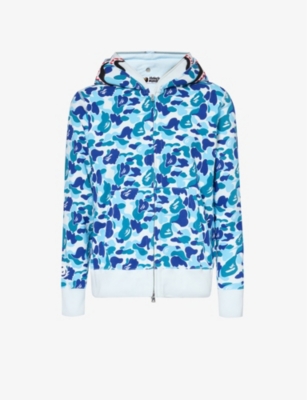 A BATHING APE A BATHING APE MEN'S BLUE CAMO-PRINT SHARK-APPLIQUÉ COTTON-JERSEY HOODY