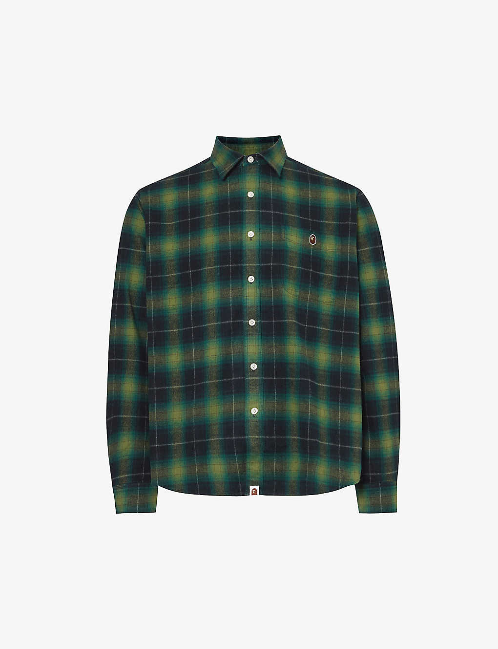 A Bathing Ape Mens Green Check-pattern Brand-embroidered Cotton Shirt