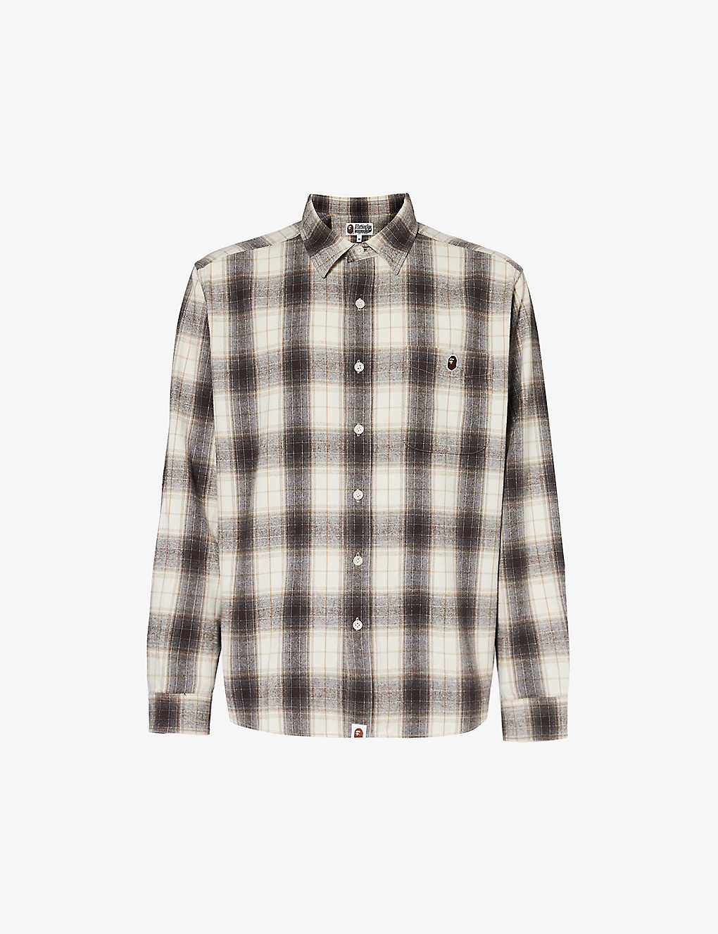 A Bathing Ape Mens Ivory Check-pattern Brand-embroidered Cotton Shirt