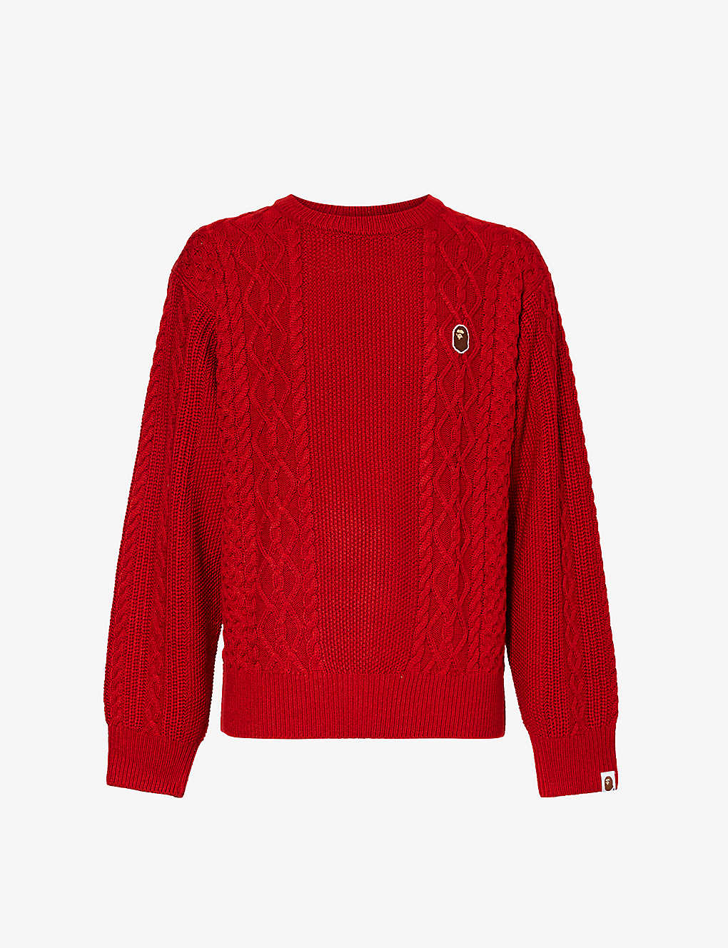 A Bathing Ape Brand-embroidered Cable-texture Knitted Jumper In Red