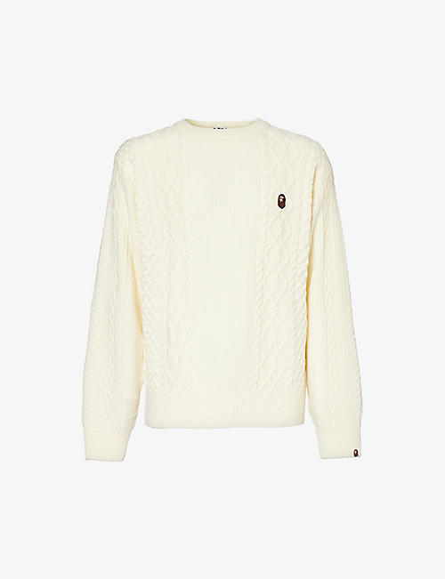 A BATHING APE: Brand-embroidered cable-texture knitted jumper