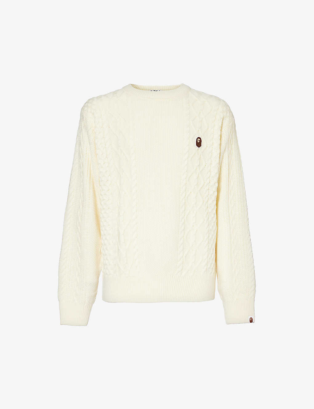 A Bathing Ape Brand-embroidered Cable-texture Knitted Jumper In White