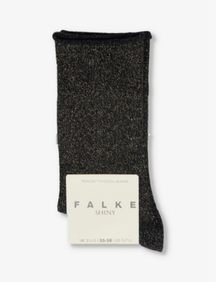 Falke Womens Black Shiny-finish Mid-calf Recycled Polyamide-blend Knitted Socks