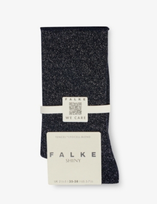 Falke Shiny-finish Mid-calf Recycled Polyamide-blend Knitted Socks In Dark Navy