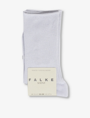 Falke Womens White Shiny-finish Mid-calf Recycled Polyamide-blend Knitted Socks