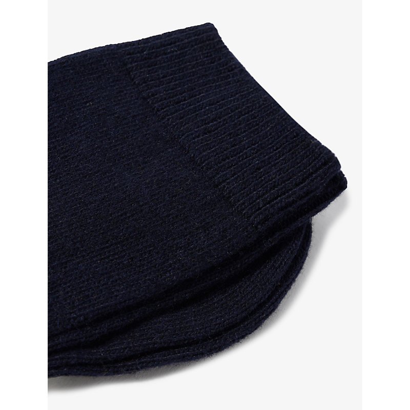 Shop Falke Womens 6379 Dark Navy Brushed Mid-calf Wool And Cashmere-blend Knitted Socks