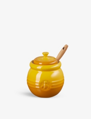 LE CREUSET: Stoneware honey pot and dipper 12cm