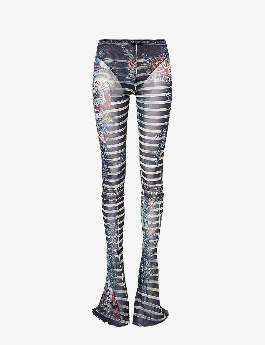 Jean Paul Gaultier Women's Navy Blue White Marinière Graphic-print Mid-rise Flared-leg Woven Trouser In Multi-coloured