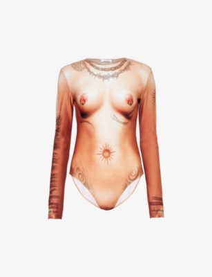 Shop Jean Paul Gaultier Women's Lightnude Trompe L'oeil Stretch-mesh Bodysuit