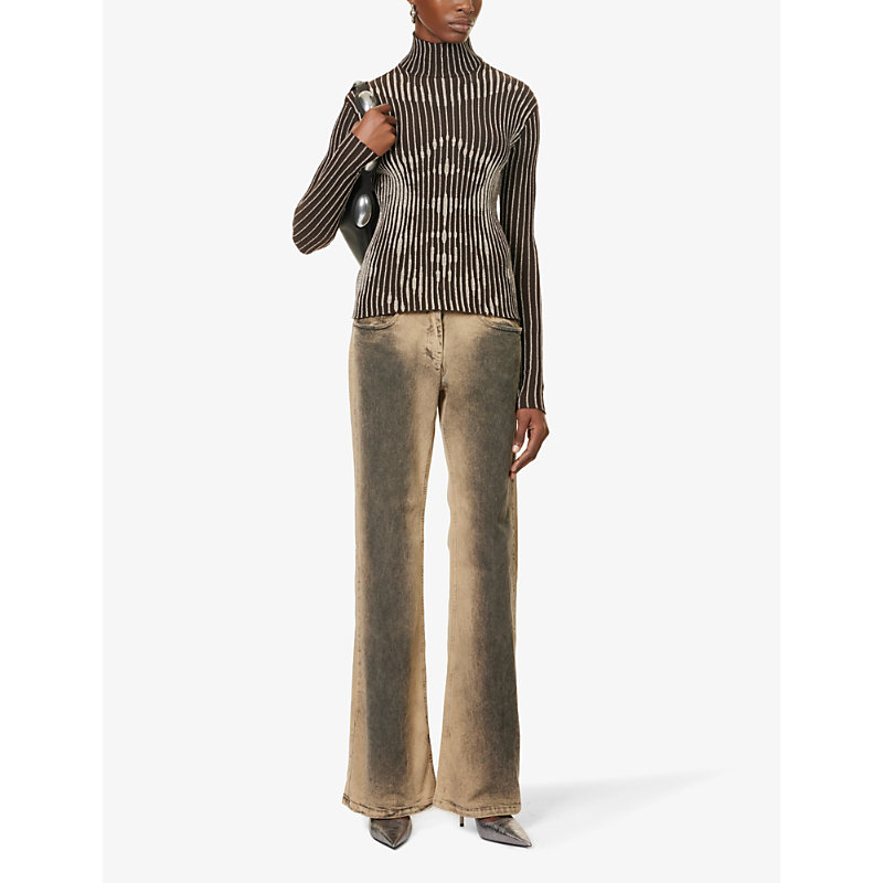Shop Jean Paul Gaultier Women's Brown Silver Trompe L'oeil Slim-fit Wool Knitted Top