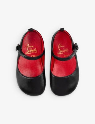 Shop Christian Louboutin Baby Love Chick Metallic-leather Crib Shoes 6-12 Months In Black