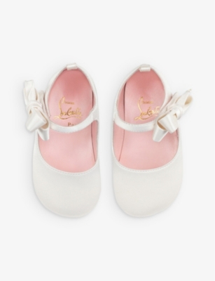 Shop Christian Louboutin Babe Bow-embellished Leather And Silk Crib Shoes 6-12 Month In White