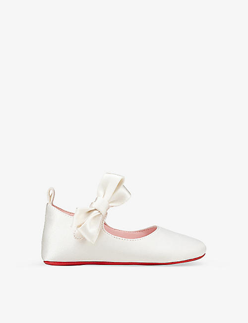 CHRISTIAN LOUBOUTIN: Baby Lou Babe bow-embellished leather and silk crib shoes 6-12 months