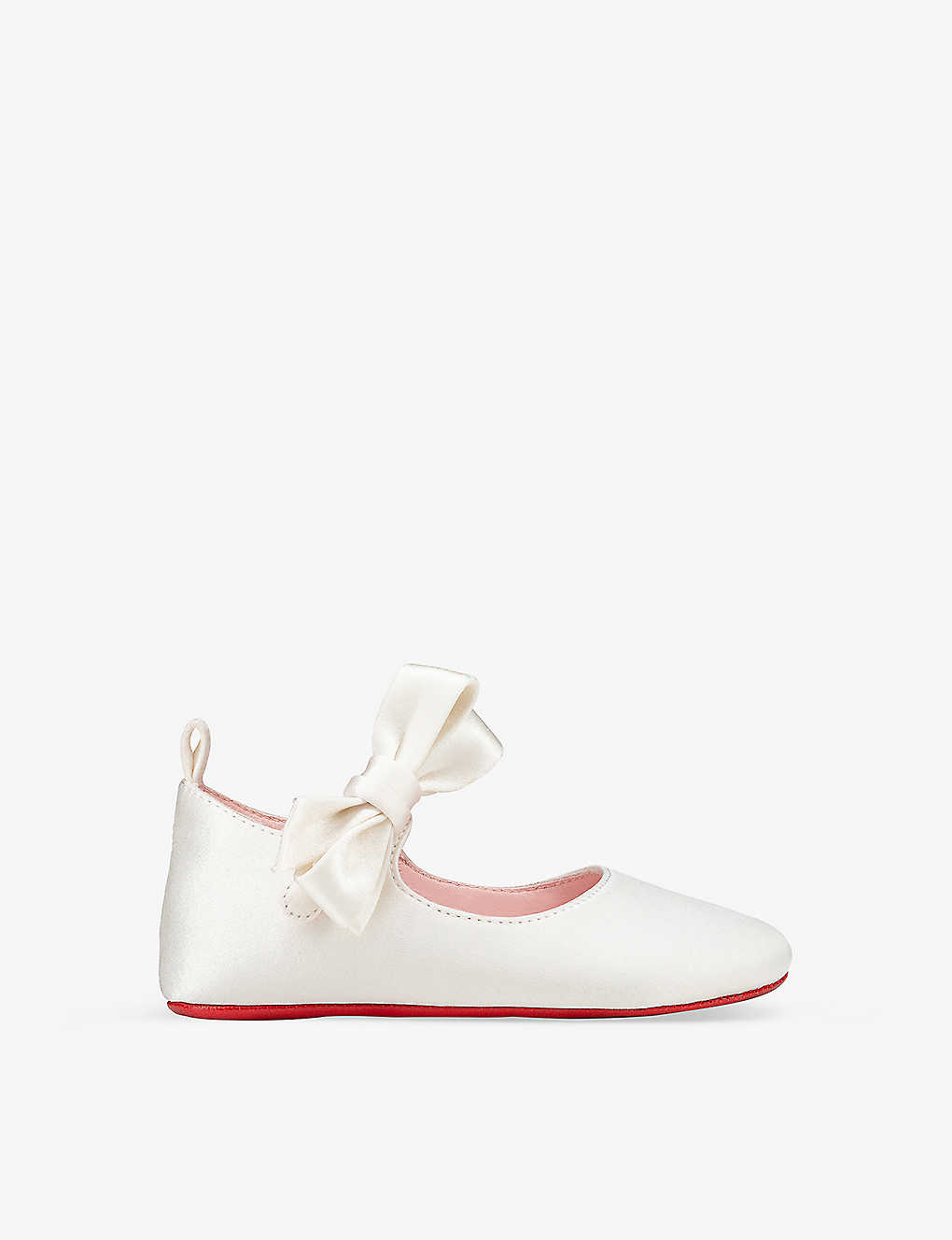 Christian Louboutin Bianco Baby Lou Babe Bow-embellished Leather And Silk Crib Shoes 6-12 Months In White